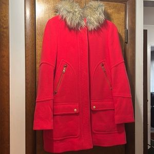 Red J. Crew coat.